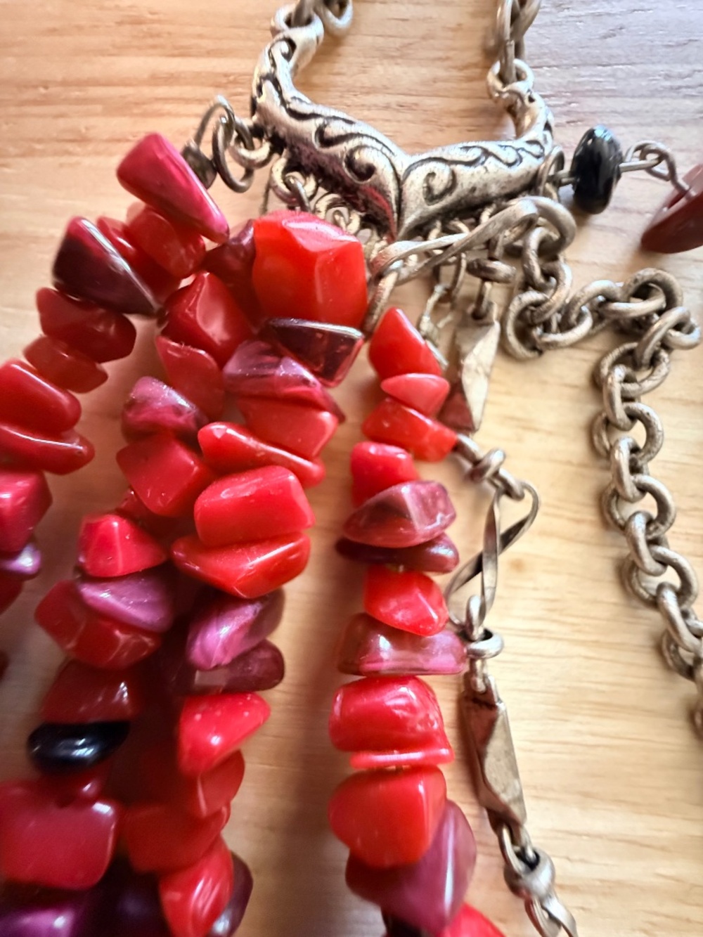Chico's Multi-Strand Red Coral Chips Necklace - Picture 5 of 9